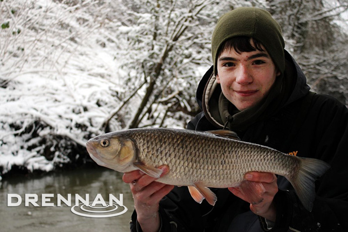 Young angler Carl Smith, 17, from Haywards Heath in Sussex, ventured out into the snow at the weekend to a small stream near his home, in search of Chub. 