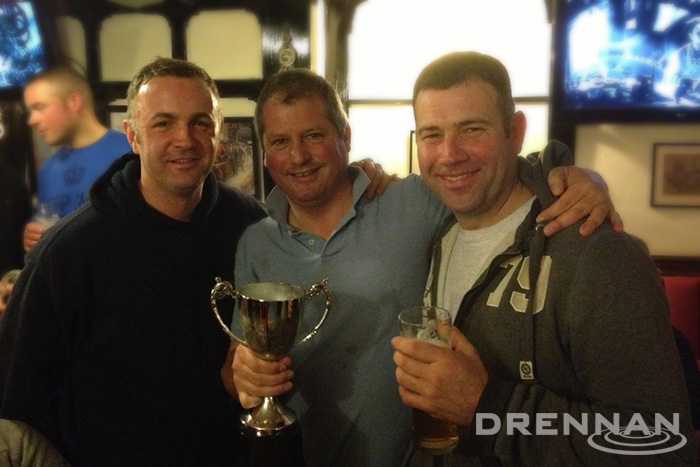 Ben Roberts, Mike Philbin and Darren Frost: the “Drennan Mickeys” – winners of the Weston Pools, Oswestry teams of three Winter League!
