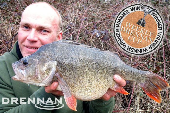 Lee Amass from Bognor Regis won a first Drennan Award in Angling Times this week, with this photo of a 4lb 13oz Sussex Perch caught on a piece of King Prawn.