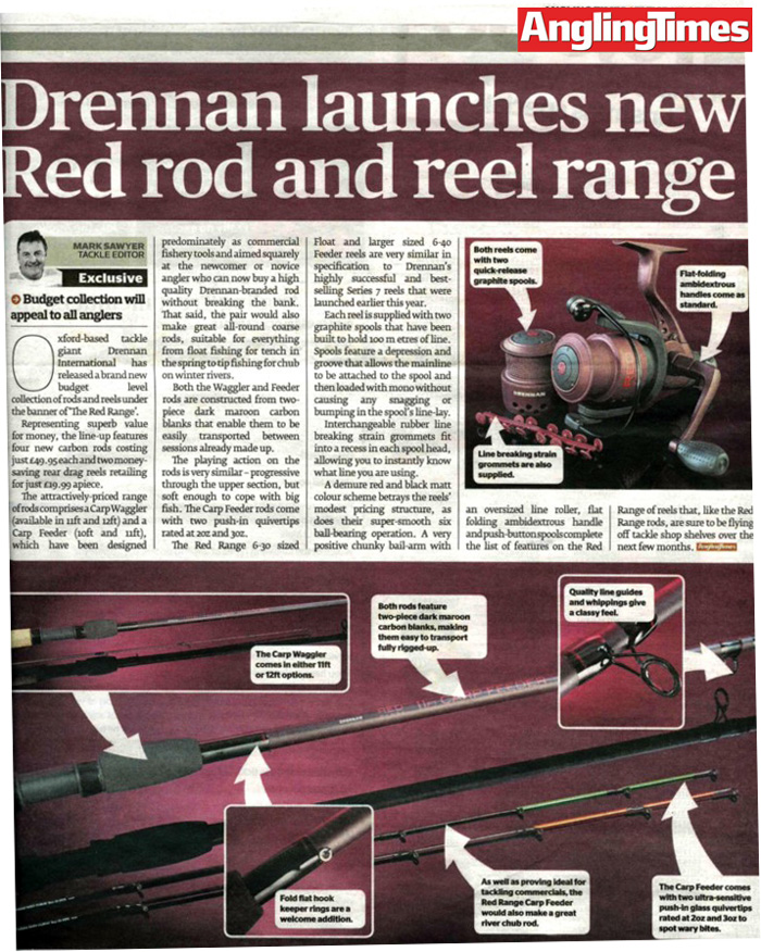 This was Angling Times tackle editor Mark Sawyer’s exclusive first report in late 2010 on the launch of the Drennan Red Range Rods and Reels!